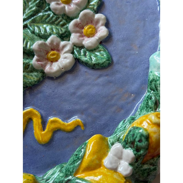 Large Vintage Italian Majolica Della Robbia-Style Fruit Garland Wall Charger, Floral Center, Marked Italy For Sale - Image 13 of 14