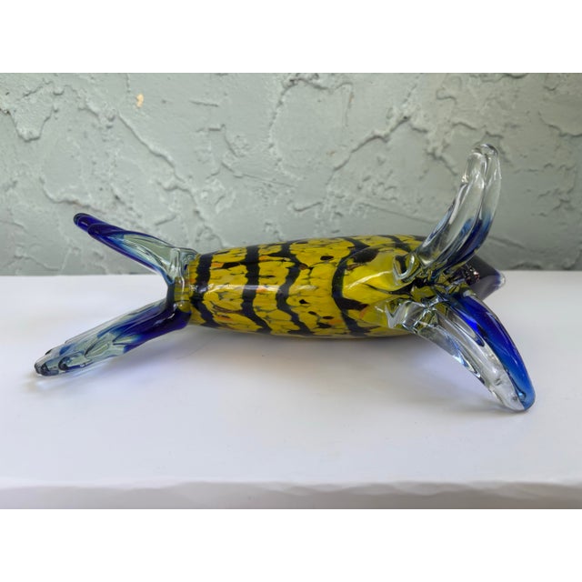 Late 20th Century Handblown Art Glass Tropical Fish Sculpture With Gold Aventurine Inclusions, Cobalt Blue & Yellow For Sale - Image 9 of 10