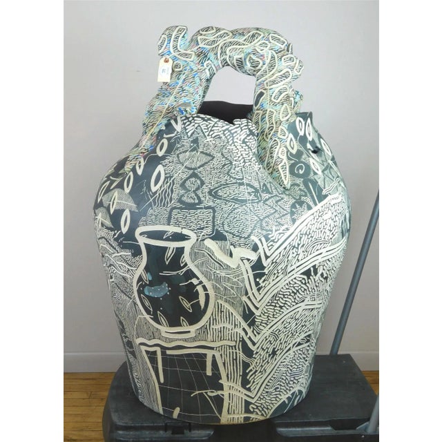 1970s Massive Mid-Century Modern Sgraffito Ceramic Floor Vase For Sale - Image 5 of 12