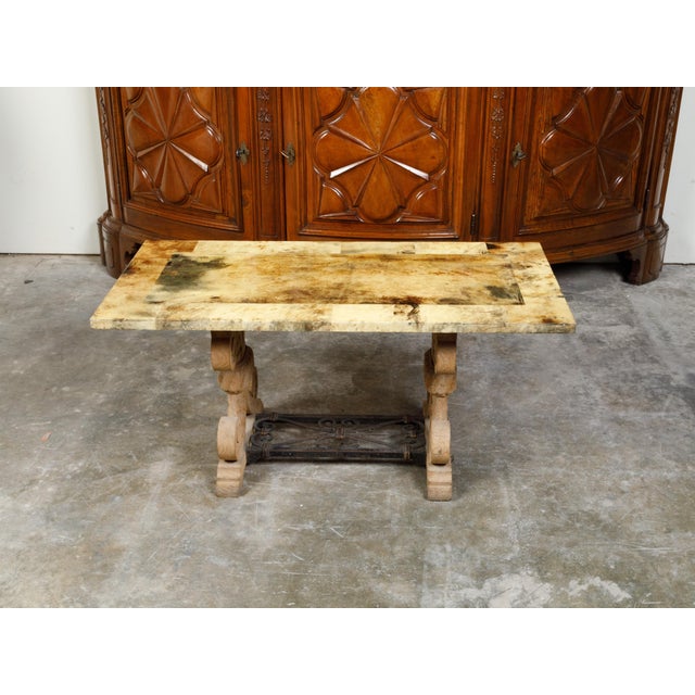 Italian Italian Coffee Table Made of 19th Century Bleached Oak Base and Later Vellum Top For Sale - Image 3 of 12