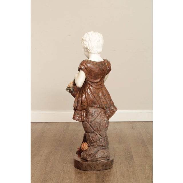 Mid 20th Century Figural Girl with Flowers Carved Marble Life-Size Statue For Sale - Image 9 of 13