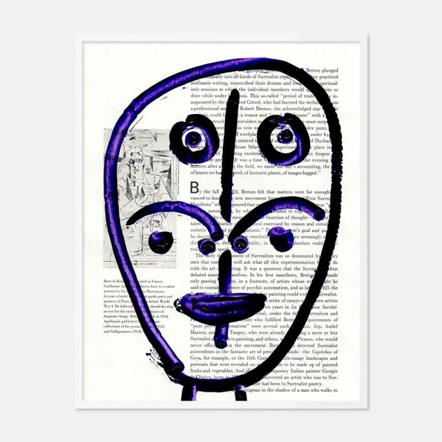 Contemporary Purple Face 2 by Virginia Chamlee in White Frame, Small Art Print For Sale - Image 3 of 3