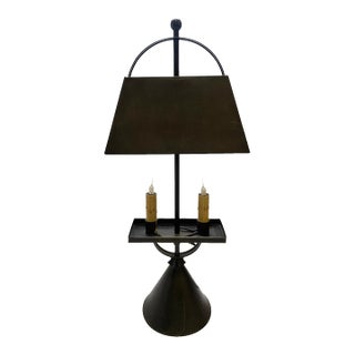 1990s Colonial Tin Metal Two-Candle Light Table Accent Lamp Primitive For Sale