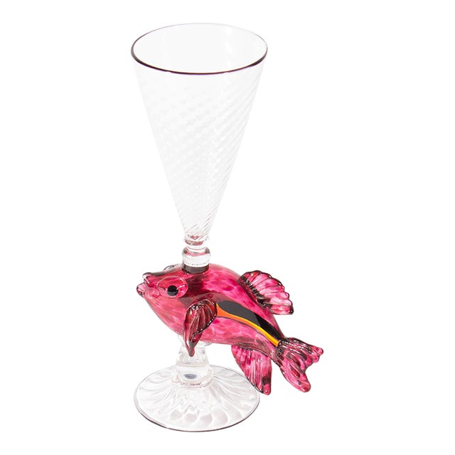 Ann Welch Art Glass Fish Champagne Flute For Sale