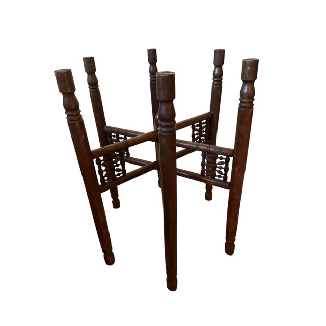 Wood Moroccan Engraved Brass Tray on Adjustable Wooden Stand. For Sale - Image 7 of 9
