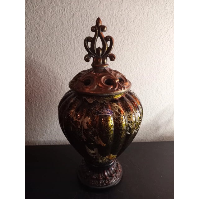 1960s Bohemia Czech Republic Hand Painted Glass Lidded Urn For Sale - Image 10 of 10