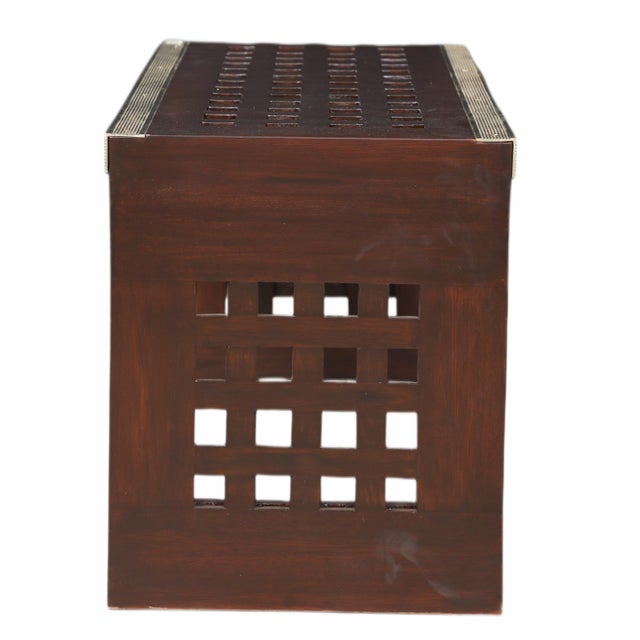 1980s Ship's Teak Nautical Decking Converted to Bench or Coffee Table With Brass Edge For Sale - Image 5 of 5