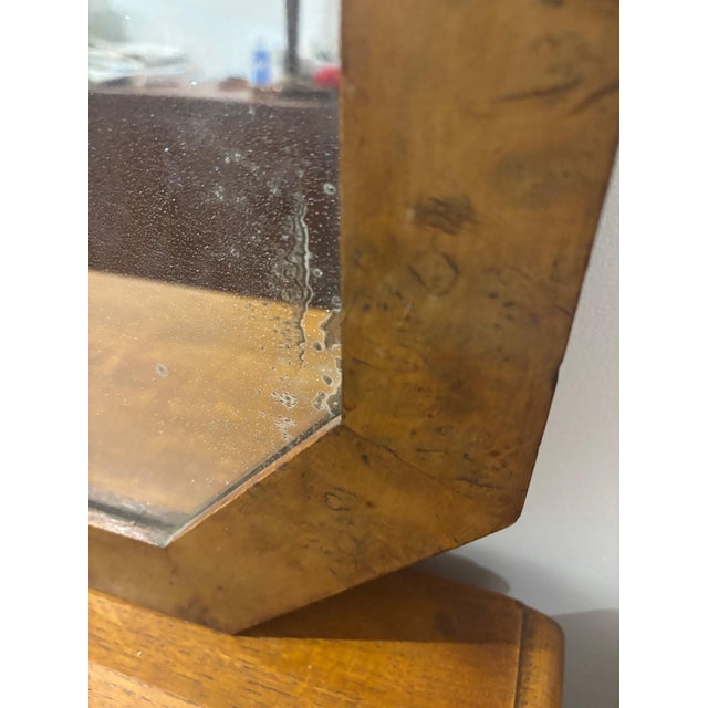 Antique Octagonal Mirror in Burl Wood with Carved Scroll Pediment, 1890s For Sale - Image 6 of 8
