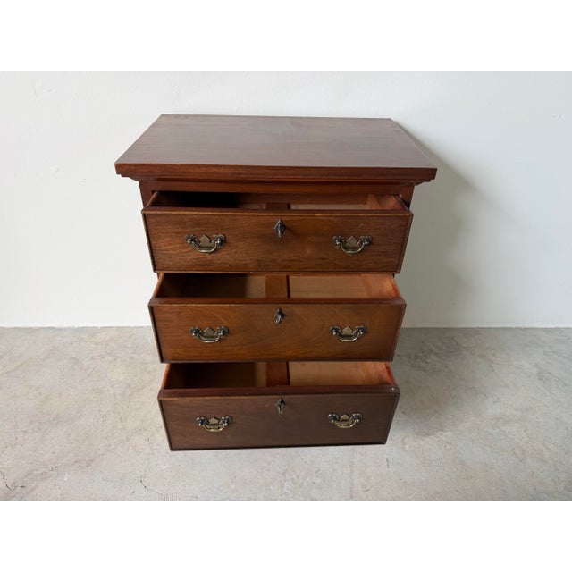 Wood Early 20th Century Chippendale Solid Mahogany 3-Drawer Nightstand For Sale - Image 7 of 12
