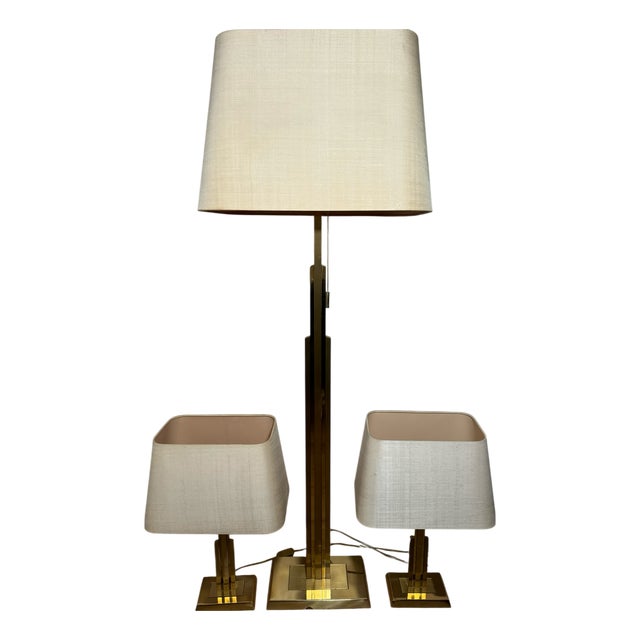 Brass Table and Floor Lamps, 1970s, Set of 3 For Sale
