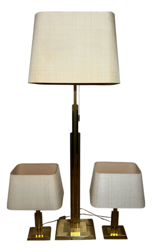 Brass Table and Floor Lamps, 1970s, Set of 3