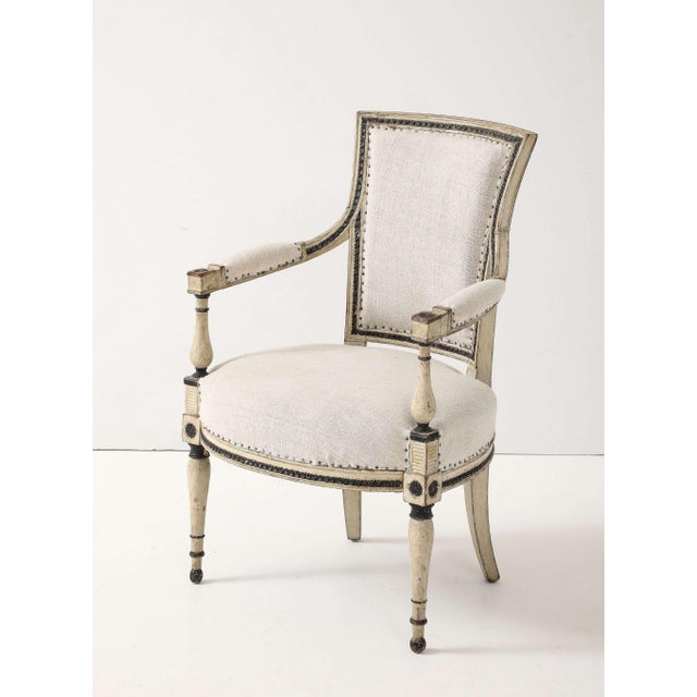 French French Directoire Painted Fauteuils For Sale - Image 3 of 6