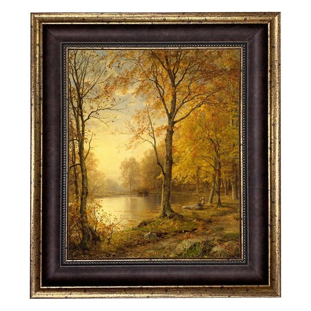 Indian Summer Autumn Landscape Contemporary Reproduction Print on Canvas, Framed For Sale - Image 4 of 4