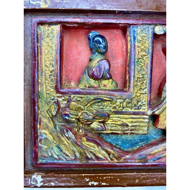Rare Set of 3 Antique Chinese Gilt Wood Carved Panels | Qing Dynasty Chinoiserie Wall Art For Sale - Image 14 of 17