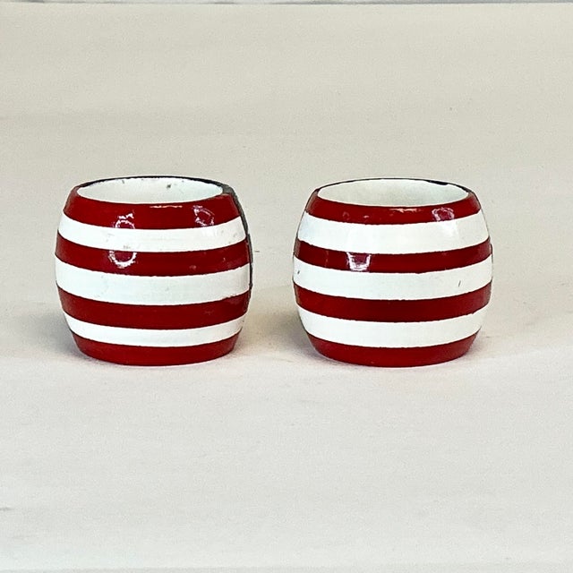 American Vintage Americana Arts & Crafts Boho Chic Painted Wood Flag Motif Napkin Rings - Set of 6 - 4th of July For Sale - Image 3 of 14