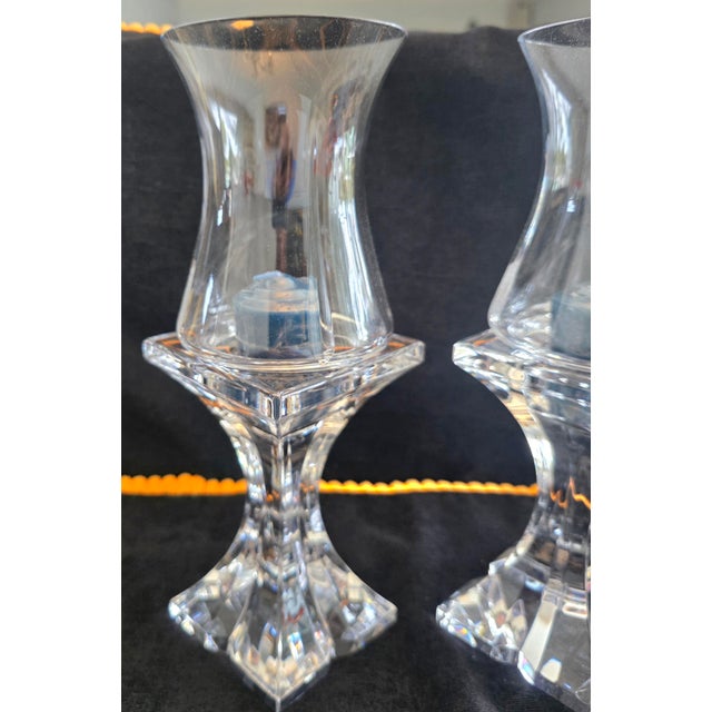 Hollywood Regency A Pair of 24% Lead Crystal Candleholders (Slovenia) For Sale - Image 3 of 9