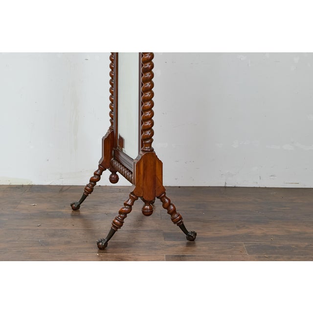 19th Century English Cheval Mirror with Barley Twist Frame, Ball and Claw Feet For Sale - Image 12 of 12