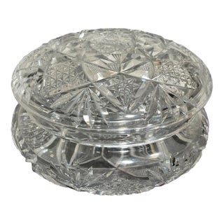 Vintage Clear Cut Crystal Lidded Powder Jar For Sale