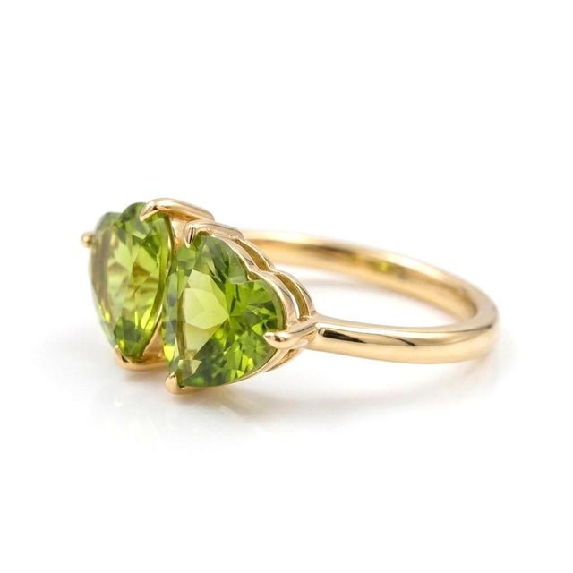 Peridot Double Heart Shape Ring, 925 Silver August Birthstone Ring Us 7 For Sale - Image 4 of 4