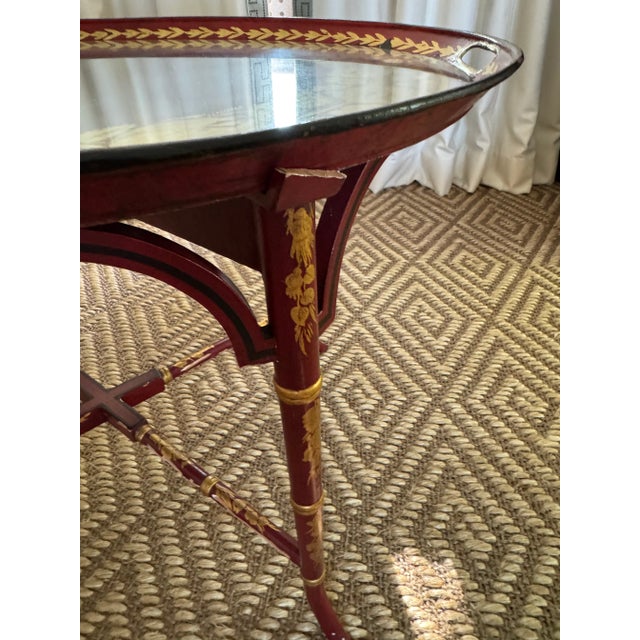 Ruby Red Circa 1820 Oval Tole Table For Sale - Image 8 of 16