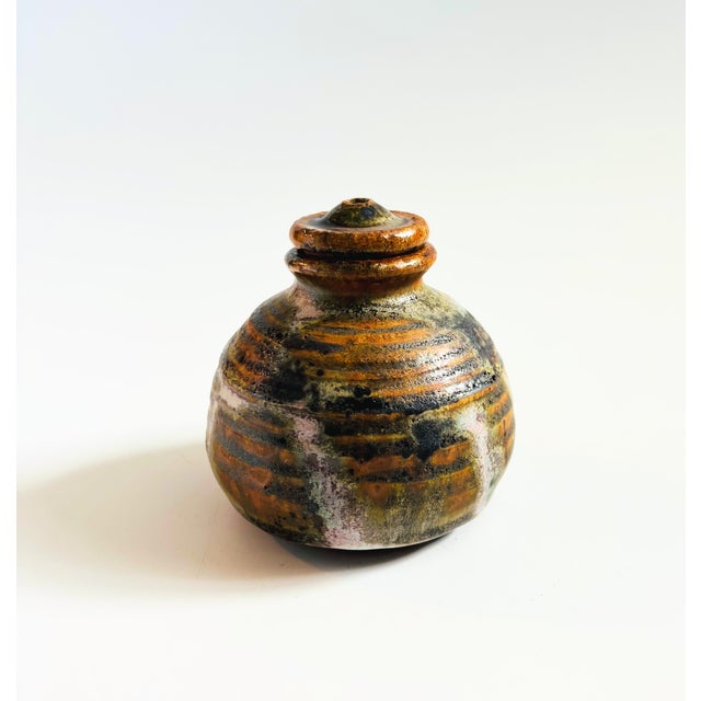 Mid-Century Modern Vintage Studio Pottery Lidded Bud Vase For Sale - Image 3 of 12