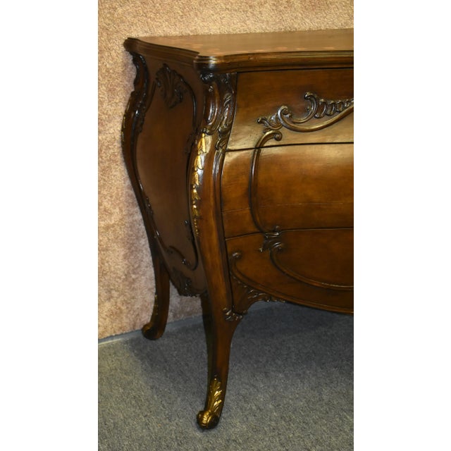 Wood Antique Three Drawer Carved Walnut Italian Bombe' Commode W/Floral Painted Top For Sale - Image 7 of 13