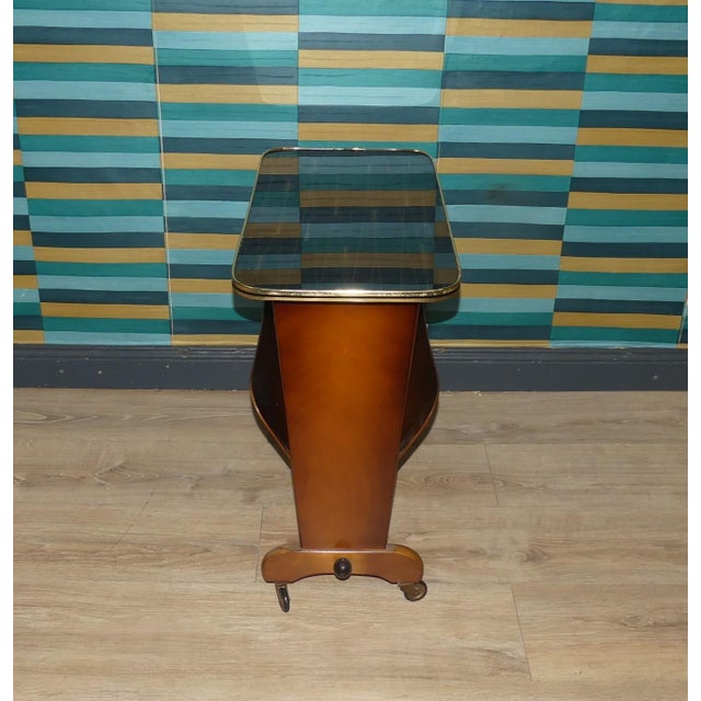 Wood Side Table with Newspaper Stand and Glass Top, 1950s For Sale - Image 7 of 11