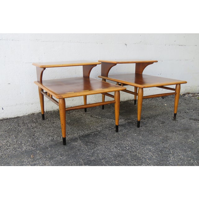 Mid 20th Century Lane Acclaim Mid Century Modern Two Tiers Side End Lamp Tables a Pair 5967 For Sale - Image 5 of 12