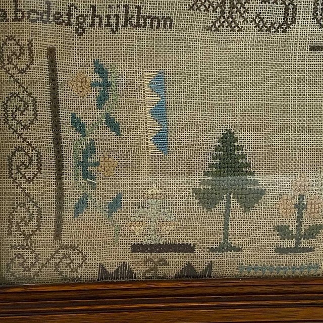 Wood American Schoolgirl Silk Thread Needlework Sampler For Sale - Image 7 of 16