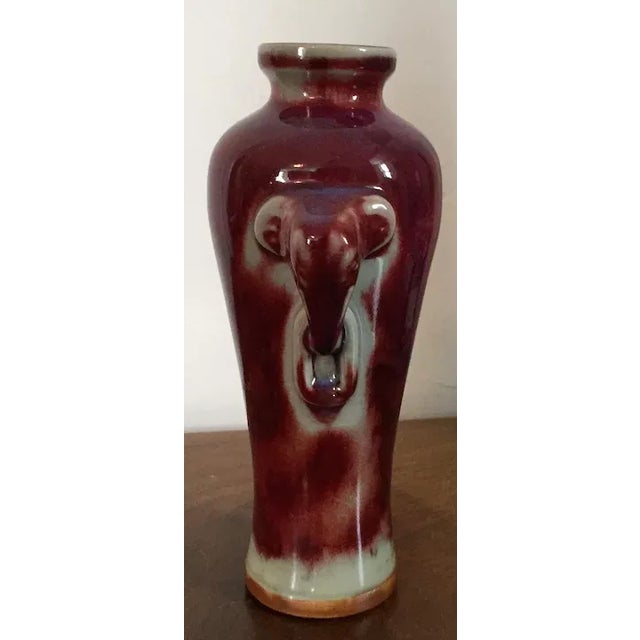 Mid 20th Century Vintage Chinese Porcelain Baluster Shape Vase with Elephant Ring Handles For Sale - Image 5 of 11