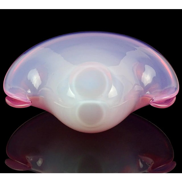 Glass Vintage Cenedese Murano Label Double Position Opal Pink Italian Art Glass Seashell Bowl Vase For Sale - Image 7 of 8