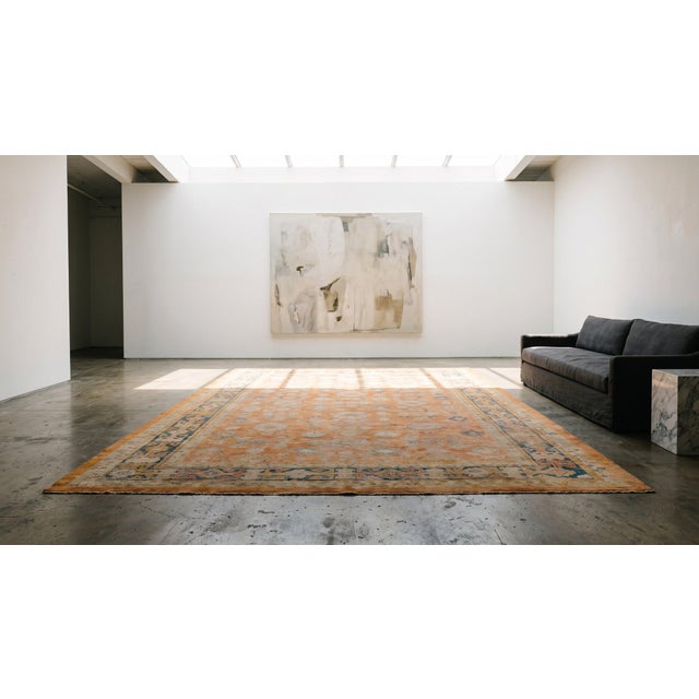 1880s Orange Salmon Geometric Tribal antiqueTurkish Decorative Angora Oushak Rug 9'9" X 13'3" Handknotted Wool Carpet For Sale - Image 11 of 11
