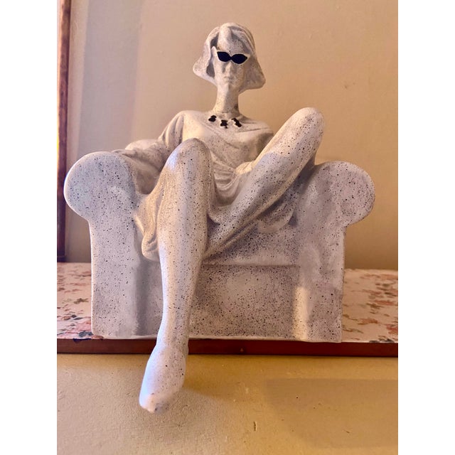Contemporary Pop Art Ceramic Sculpture of Reclining Woman in Armchair – 28 Cm For Sale - Image 4 of 7