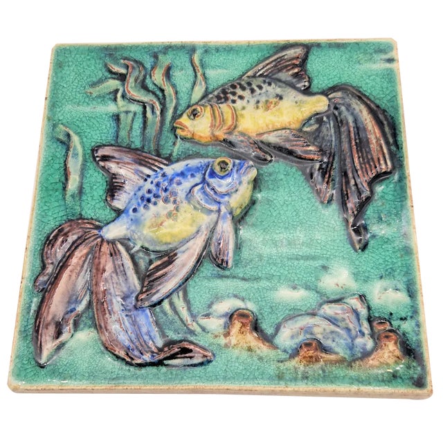 Ceramic Wall Tile by G. Heinkel for the Majolika Karlsruhe, 1930s For Sale