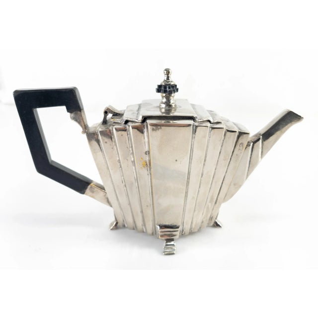 20th Century Art Deco Silverplate Teapot With Ebony Handle For Sale - Image 4 of 11