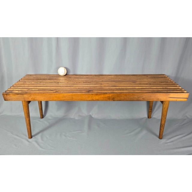 George Nelson Solid Walnut Slat Bench or Coffee Table, Mid Century George Nelson Style For Sale - Image 4 of 16
