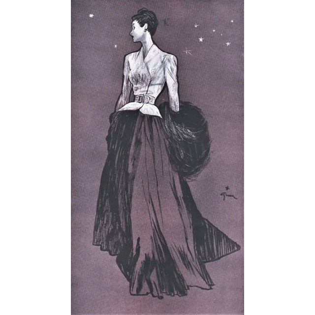 Mid 20th Century 1946 Pair -Vintage Mid-Century Evening Fashion Prints by Gruau For Sale - Image 5 of 8