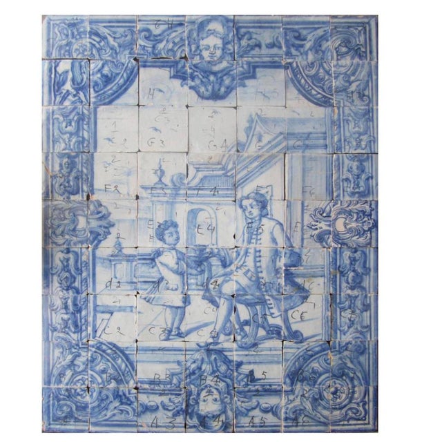 18th Century Portuguese Azulejos Tiles Panel with Leisure Scene For Sale - Image 5 of 6