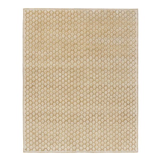 Rug & Kilim’s Modern Block Print Runner Rug in Gold with Cream Floral Pattern - 3x16 For Sale