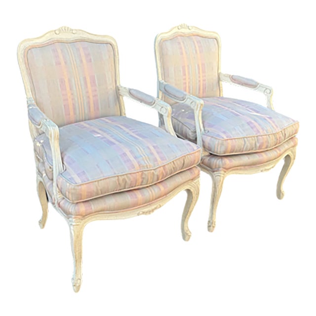 1990s Pair of Henredon French-Style Fauteuil Armchairs For Sale