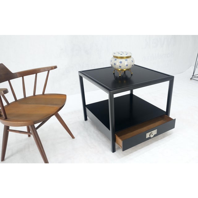 Baker Black Lacquer One Drawer Two Tier Square Side End Table Night Stand For Sale - Image 12 of 12
