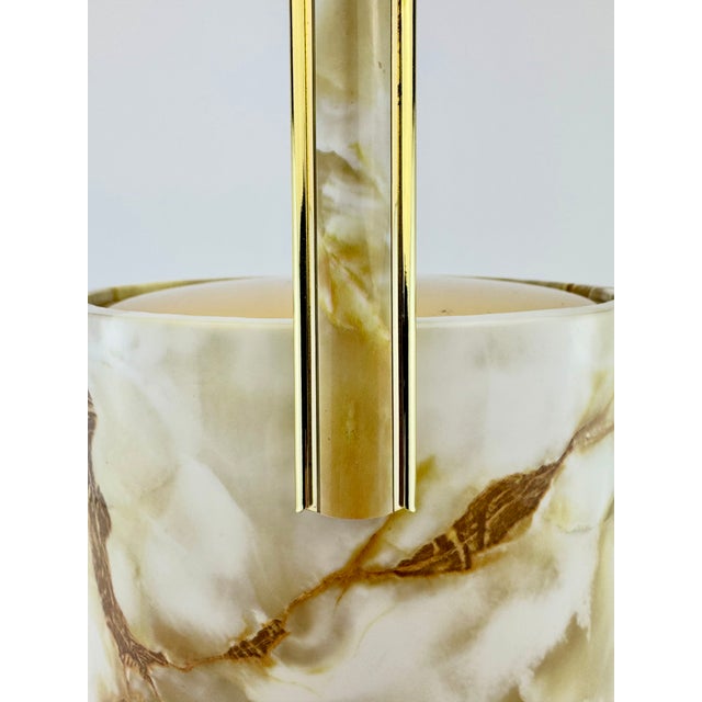 Vintage Mid Century Modern Faux Onyx and Gold Ice Bucket With Handle For Sale - Image 4 of 14