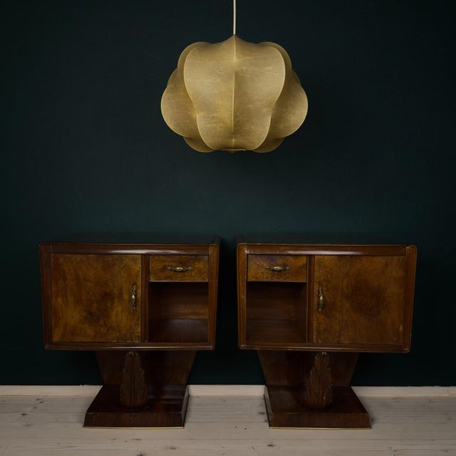 Vintage Wood Nightstands, Italy, 1950s, Set of 2 For Sale - Image 3 of 18