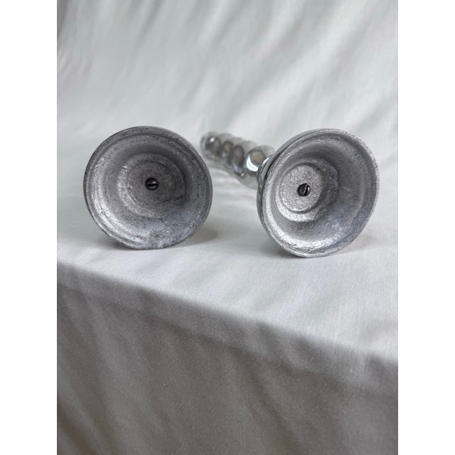 Vintage Large English Traditional Barley Twist Silver Tone Candlesticks, a Pair For Sale - Image 10 of 11