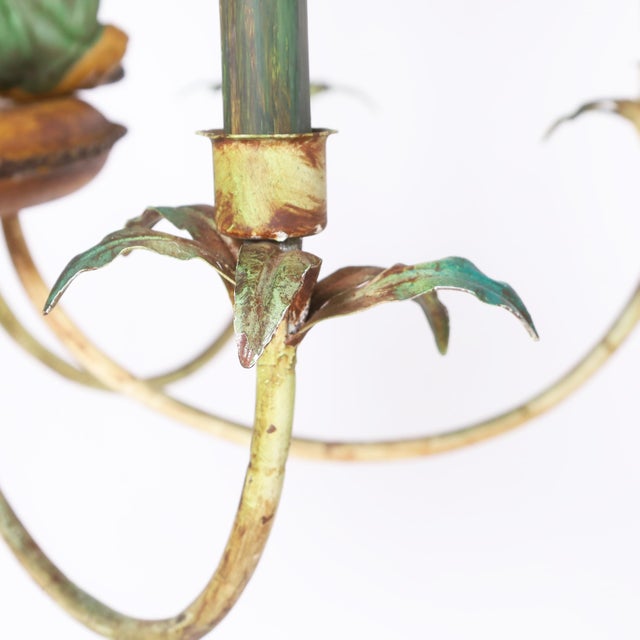 Vintage Italian Tole Palm Tree and Monkey Chandelier For Sale In West Palm - Image 6 of 8