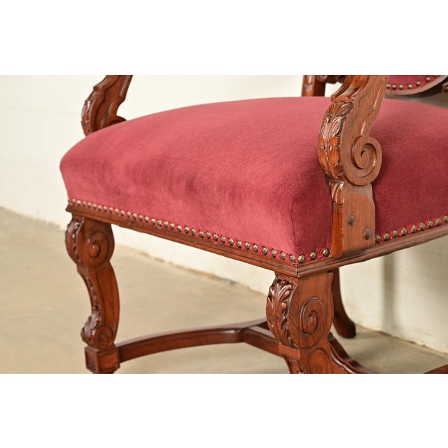 R. J. Horner Style Antique Renaissance Revival Carved Walnut Armchairs | Pair For Sale - Image 9 of 14