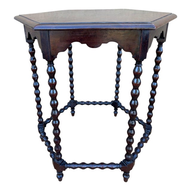 Baroque Revival Side Table With Barley Twist Legs, Early 20th Century For Sale