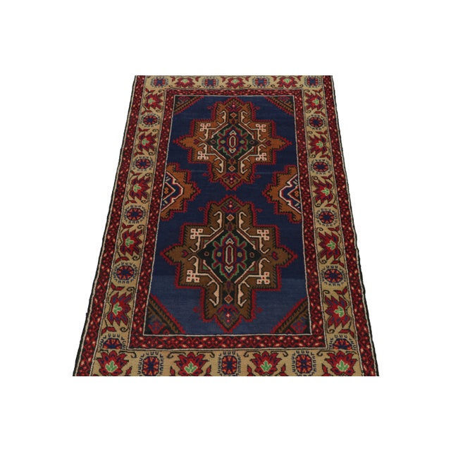 Tribal Rug & Kilim’s Baluch Runner Rug in Navy Blue With Rust Tone Medallions For Sale - Image 3 of 8