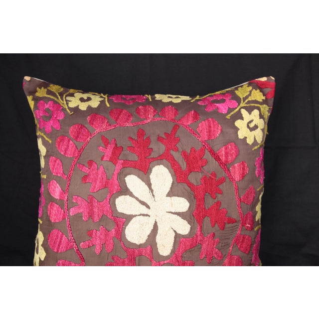 Textile Contemporary Needle Work Suzani Pillow Cover For Sale - Image 7 of 10