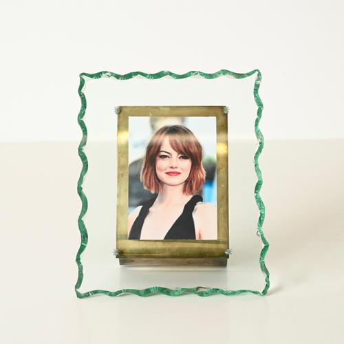 Fontana Arte Large Nile Green Chiseled Crystal and Brass Photo Frame from Fontana Arte, Italy, 1940s For Sale - Image 4 of 15